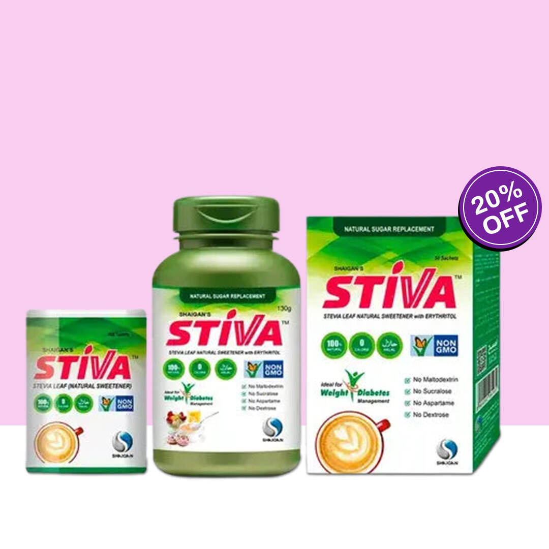 Stiva Natural Sweetener: Bundle of 3 Stiva jar, sachets box & dispenser