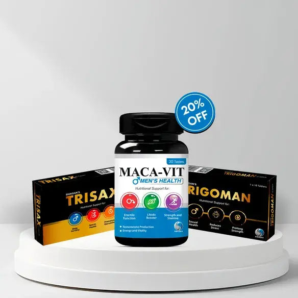 MACA-VIT Men + Trigoman Tablets + Trisax Capsules | Bundle of 3 Men Health Supplements Shaigan Health Care