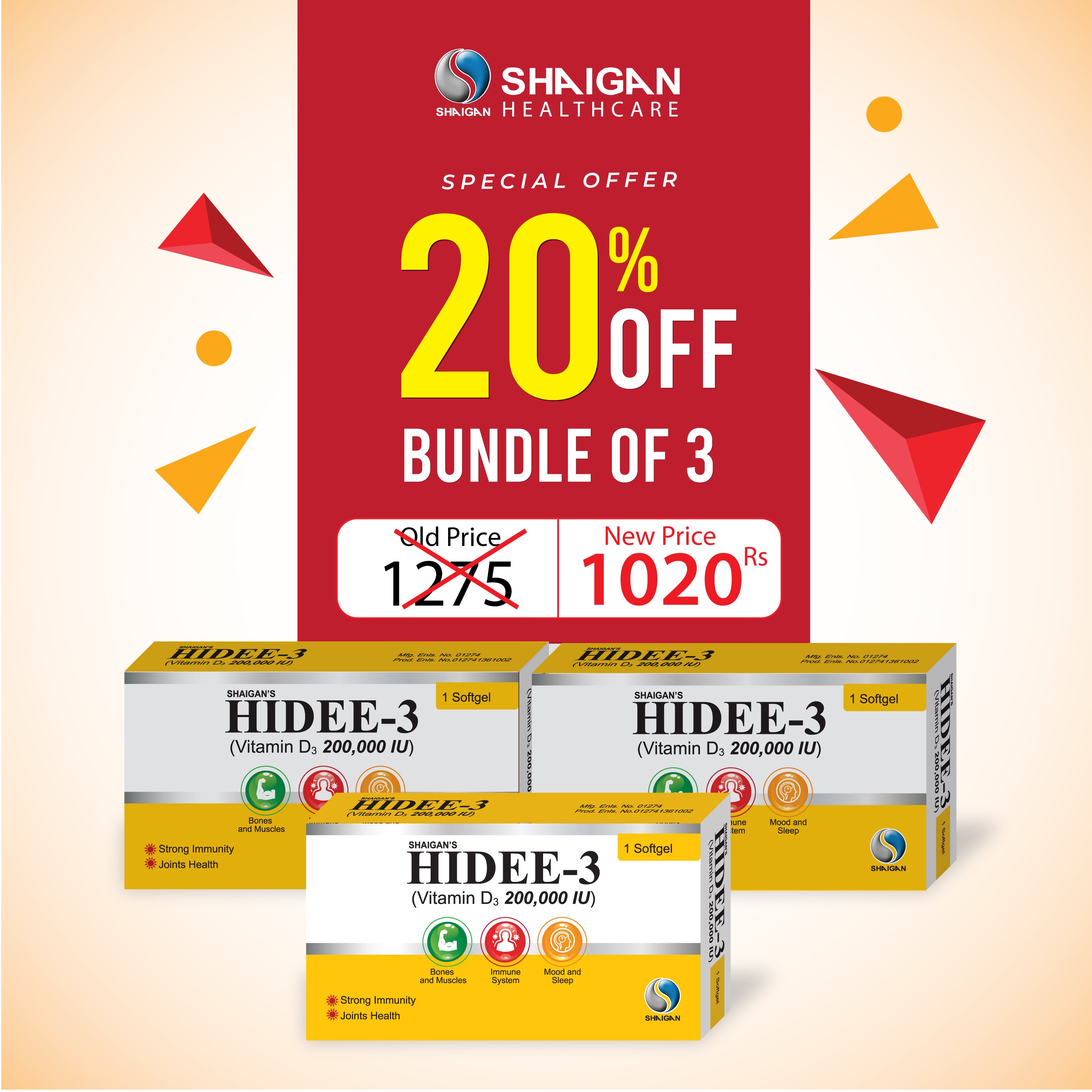 HiDee-3 (Vitamin D 200,000 IU) Softgel Bundle of 3